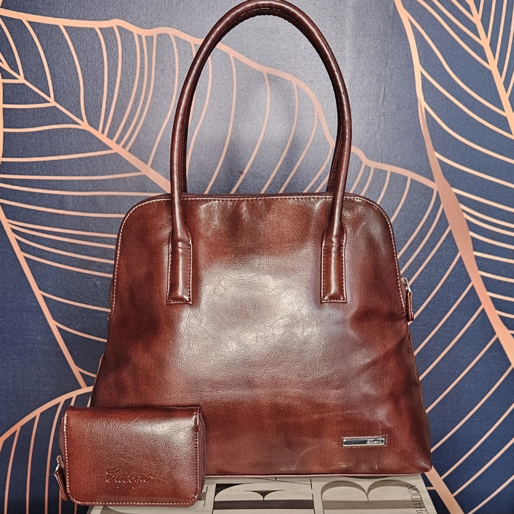 Capezio Burgundy Italian Leather Hand Bag and Matching Wallet